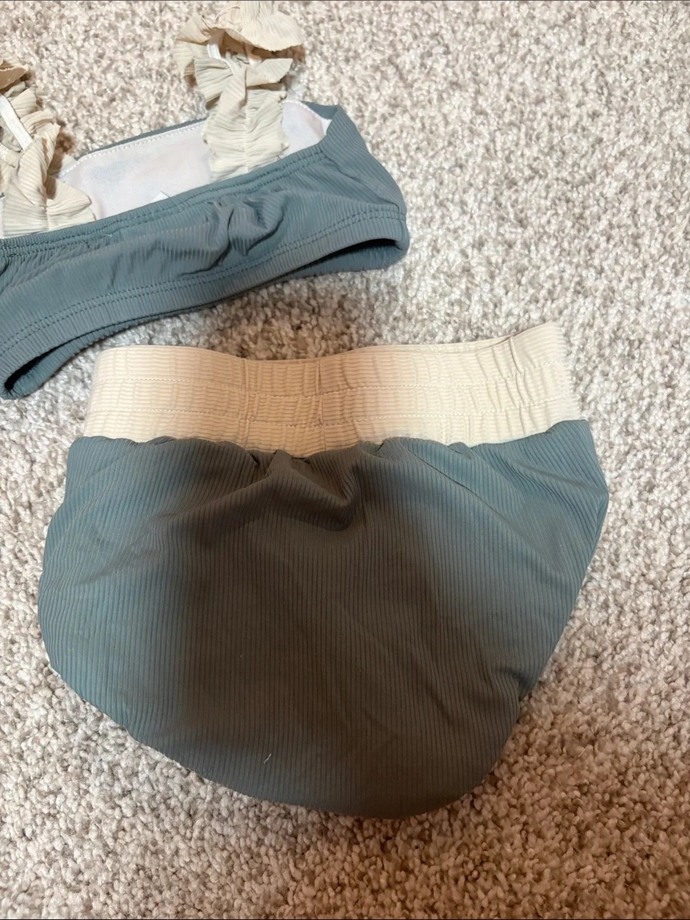 Ribbed Two-Piece Kids Bikini in Sage Green with Cream Accents